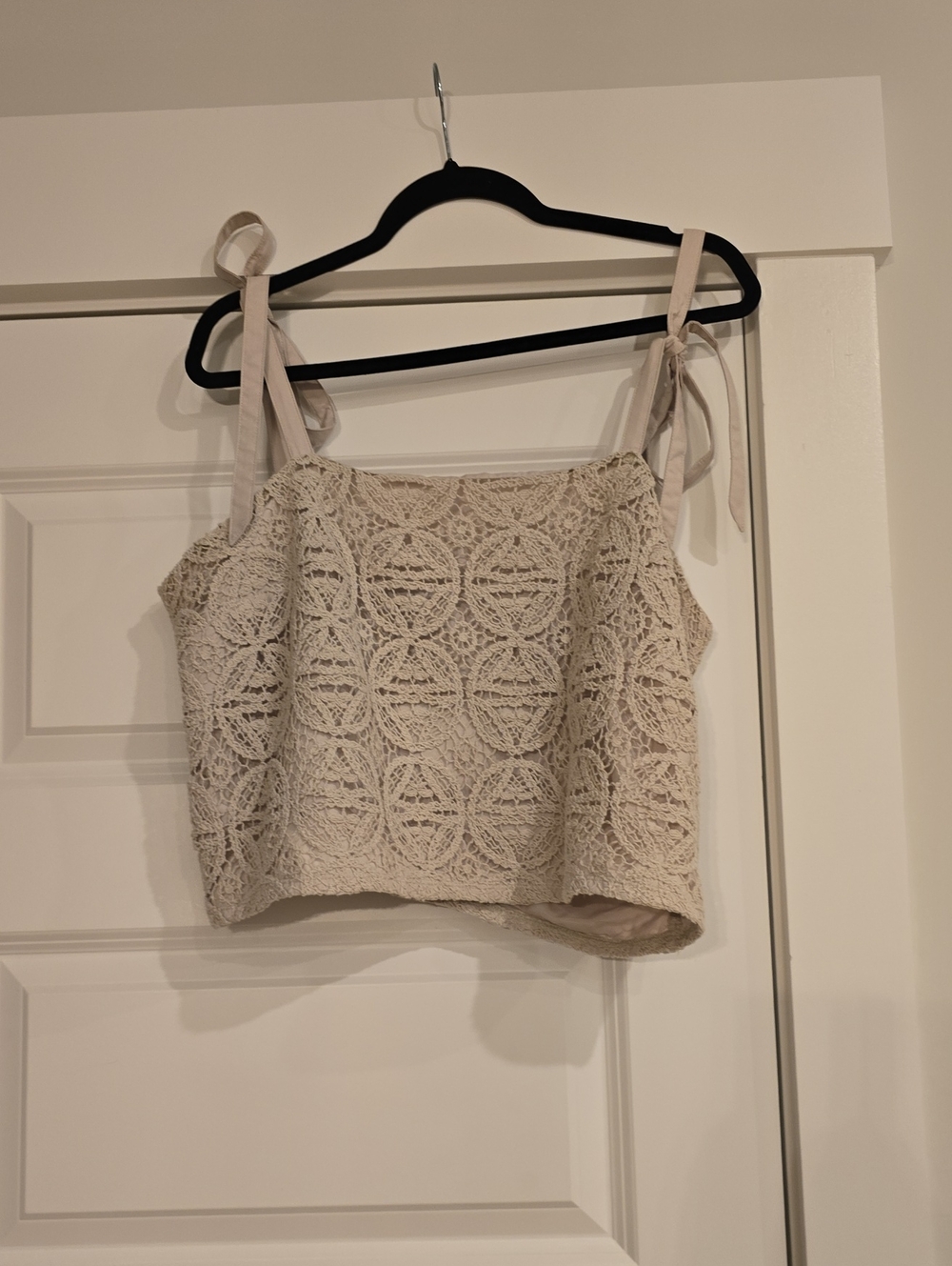 Express Cream Crochet Tie-Shoulder Camisole